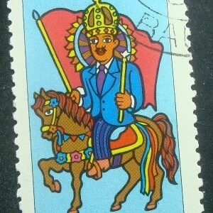 Selo postal do Brasil de 1977 Cavalhada