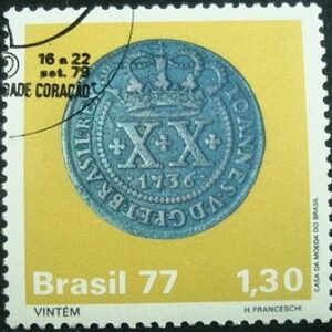 Selo postal do Brasil de 1977 Vintém - C 1002 MCC