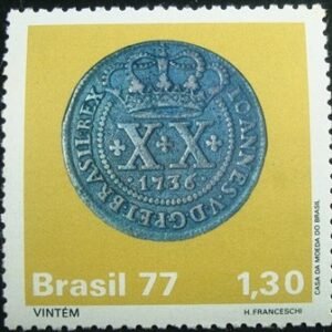 Selo postal do Brasil de 1977 Vintém - C 1002 N