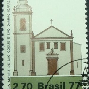 Selo postal do Brasil de 1977 Matriz Igaraçu - PE