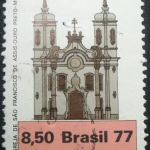 Selo postal do Brasil de 1977 Igreja São Francisco Assis - MG