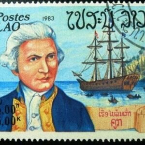 Selo postal da Libéria de 1985 Cook and H.M.S.