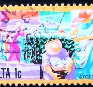 Selo postal de Malta de 1981 Cotton Production