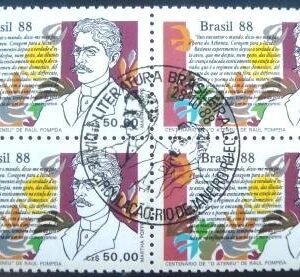 Quadra de selos postais do Brasil de 1988 Raul Pompéia