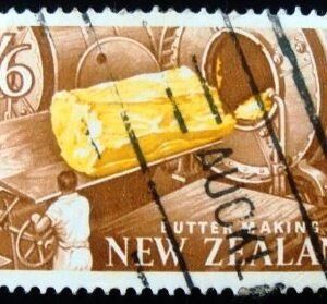 Selo postal da Nova Zelândia de 1960 Butter Making