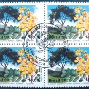 Quadra de selos postais do Brasil de 1990 Pau Brasil