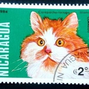 Selo postal da Nicaragua de 1984 Tortoiseshell White Shorthair