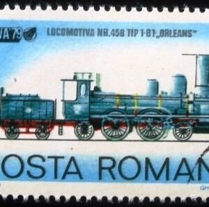 Selo postal da Romênia de 1979 Steam Engine Nº 458 Type 1-B 1 Orleans