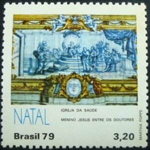 selo postal do Brasil de 1979 Menino Jesus entre os Doutores - C 1127 M