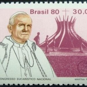 Selo postal do Brasil de 1980 Papa em Brasília