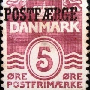 Selo postal da Dinamarca de 1942 overprint POSTFÆRGE 5