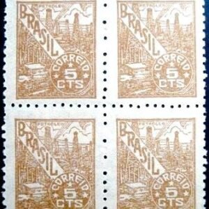 Quadra de selos postais do Brasil de 1946 Petróleo 5 cts
