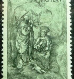 Selo postal do Vaticano de 1966 Holy Family in Bethlehem 55