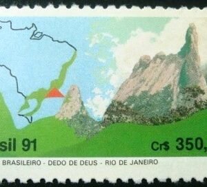 Selo postal do Brasil de 1991 Dedo de Deus / RJ