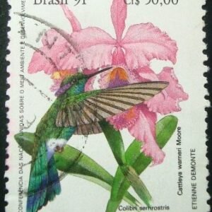 Selo postal do Brasil de 1991 Colibri e Catleya - C 1755 U