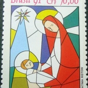 Selo postal do Brasil de 1991 Jesus e Nossa Senhora N
