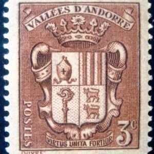 Selo postal da Andorra Francesa de 1936 Coat of Arms of Andorra 1