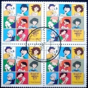 Quadra de selos postais do Brasil de 1997 O Carteiro