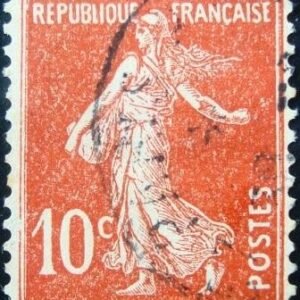 Selo postal da França de 1907 Semeuse fond plein sans sol