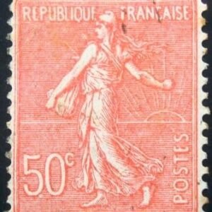 Selo postal da França de 1926 Semeuse lignée 50