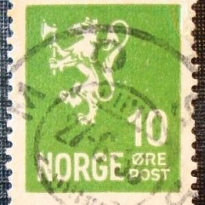 Selo postal da Noruega de 1923 Lion type I 10