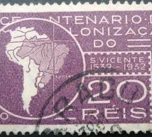 Selo postal do Brasil de 1932 Tratado de Tordesilhas U