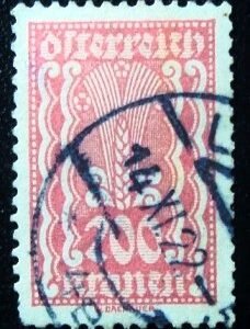 Selo postal da Áustria de 1922 Symbolism Ear of Corn 200