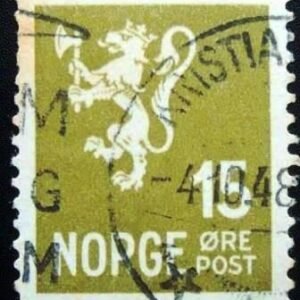 Selo postal da Noruega de 1940 Lion type II 15