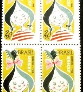 Quadra de selos postais do Brasil de 1968 UNICEF 20 N QD