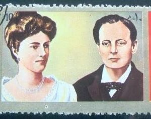 Selo postal do Sharjah de 1972 Queen Alexandra and Winston Spencer Churchill