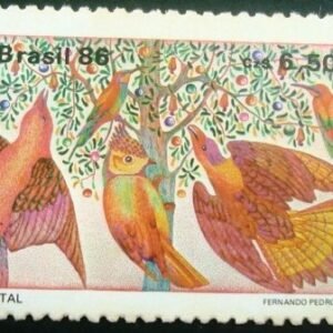 Selo postal do Brasil de 1986 Pássaros e Árvore