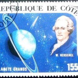 Selo postal da Costa do Marfim de 1986 Sir William Herschel and Uranus