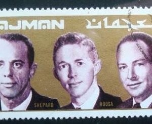 Selo postal do Emirado de Ajman Apollo 14 Shepard Roosa and Mitchell