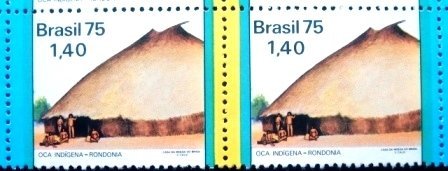 Se-tenant do Brasil de 1975 Oca Indígena AA/AE GC