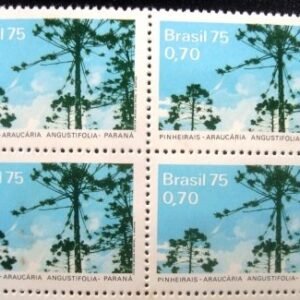 Quadra de selos postais do Brasil de 1975 Pinheirais Araucária M QD