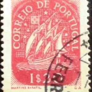 Selo postal de Portugal de 1949 Caravel 1$20
