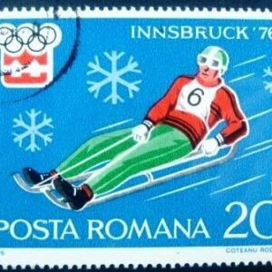 Selo postal da Romênia de 1976 Toboganning