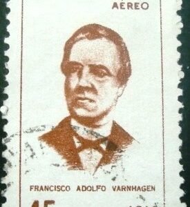 Selo postal aéreo do Brasil de 1966 Visc.Porto Seguro - A 105 U