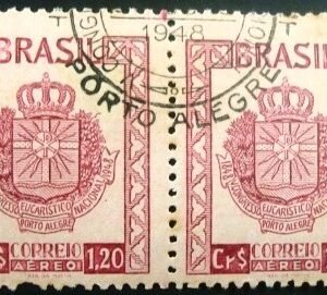 Par de selos postais AÉREOS do Brasil emitidos em 1948 - A 70 MCC