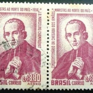 Par de selos postais do Brasil de 1956 Irmãos Maristas U