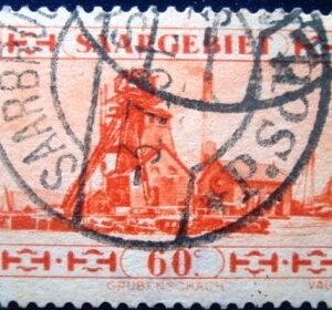 Selo postal de Saarland de 1930 Pit in Saarlouis U