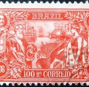 Selo postal do Brasil de 1908 Abertura dos Portos