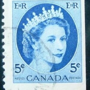 Selo postal do Canadá de 1954 Queen Elizabeth II 5c Fru