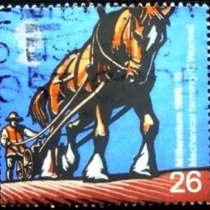 Selo postal do Reino Unido de 1999 Horse-drawn Rotary Seed Drill
