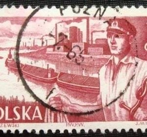 Selo postal da Polônia de 1956 Sailor tug and barges