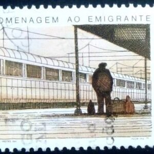 Selo postal de Portugal de 1979 Emigrant at Railroad Station