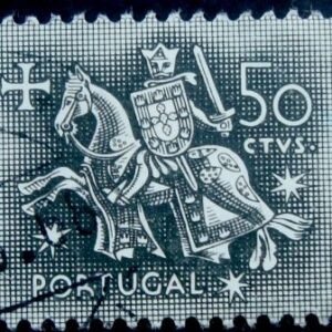 Selo postal de Portugal de 1953 Knight on horseback 50 ctvs