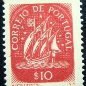 Selo postal de Portugal de 1943 Caravel $10