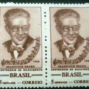 Par de selos postais do Brasil de 1968 Maestro Francisco Braga