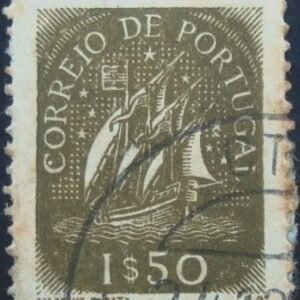 Selo postal de Portugal de 1949 Caravel 1$50